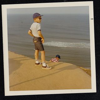 Vintage Photograph Two Little Boys Standing By The Ocean