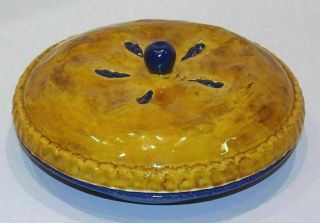 Vtg Blueberry Ceramic Pie Plate W/ Cover Lid - Keeper Server Dish Carrier 10 1/2 "
