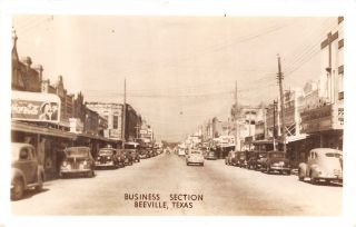 Beeville Texas Main Street Business Coca - Cola Billboards Theatre 1940s Cars Rppc