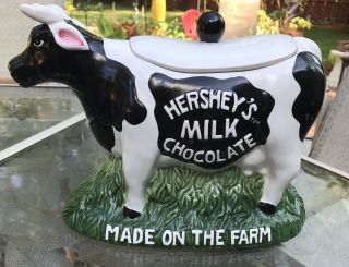 Hershey’s Milk Chocolate Cow Large Cookie Jar With Lid 1998 Made On The Farm