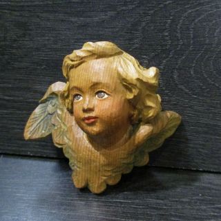 Vintage Anri Italy Hand Carved Wood Cherub Angel Christmas Ornament