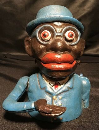 Cast Iron Bank Of Black Business Man With Eyes That " Pop " Out