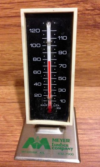 Vintage Meyer Lumber Advertising Desk Thermometer With Metal Base - 1970 