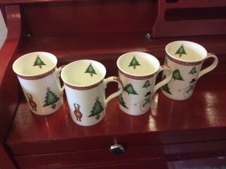 Set Of 4 Crown Trent Fine Bone China Christmas Holiday Coffee Tea Mug England