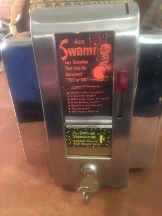 Ask Swami 1950’s Penny Coin Op Fortune Vending Machine No Rust / No Pitting