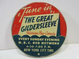 Vintage 2 1/4 " Nbc Red Network " The Great Gildersleeve " Adv Metal Bottle Cap