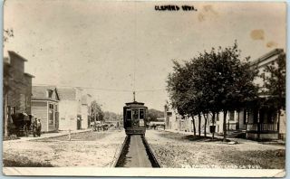 Clemons,  Iowa Rppc Real Photo Postcard Main Street Scene W/ Added Trolley - 1914