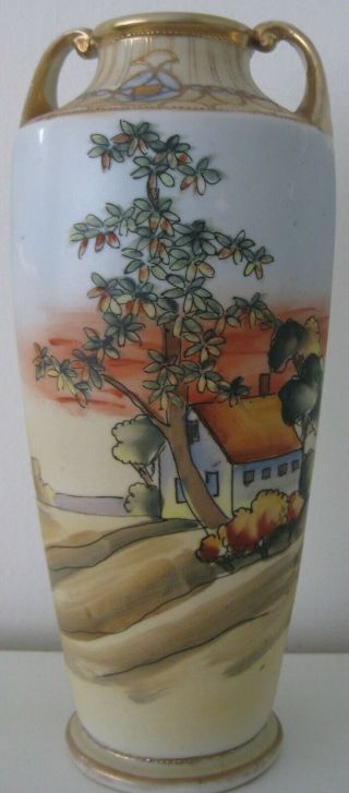 Vintage Antique Imperial Nippon Vase Gold Gilt Hand Painted 9 1/2 " Two Handles