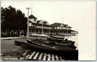 West Okoboji,  Iowa Rppc Real Photo Postcard " The Manhattan " Hotel / Boats 1912