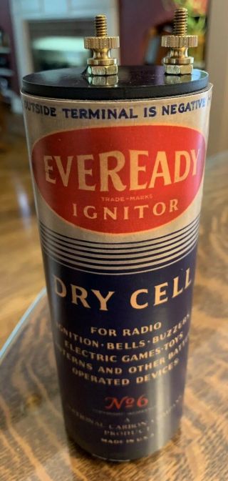 Antique Refillable 6 Eveready Igniter Dry Cell Battery Telephone Radio Lantern