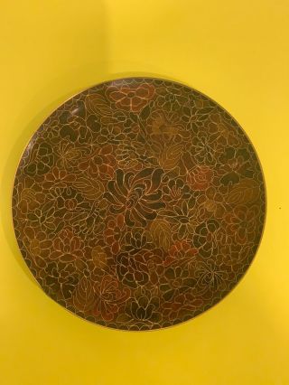 Vintage Chinese Cloisonne Brass Enamel Plate 6 Inch Round.