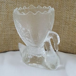 Vintage Egg Cup Swan Pressed Glass Easter Holder Stand Breakfast Single