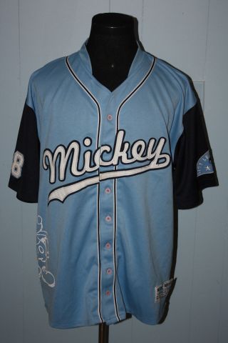 Walt Disney Mickey Mouse Sewn Baseball Jersey Powder Blue Xl