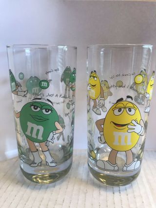 Set Of 2 - 16oz M&m Collectible Drink Glasses Green And Yellow