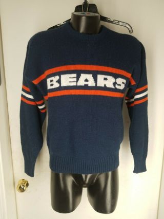 Vtg Nfl Authentic Pro Line Chicago Bears Sweater Mens L Blue Wool Blend