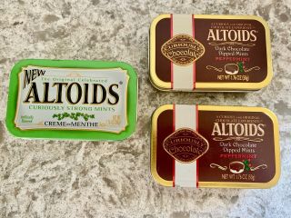3 Altoids Tins - Chocolate Dipped Peppermint & Creme De Menthe - Empty