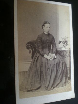 Cdv Old Photograph Woman Book By Brunskill At Windermere C1860s Rf 25az6