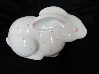 Tiffany & Co.  Pink / White Porcelain Polka Dot Bunny Bank Made In Italy