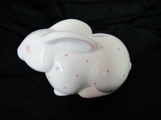 Tiffany & Co.  Pink / White Porcelain Polka Dot Bunny Bank made in Italy 2
