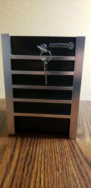 Matco Black Metal Tool Box Coin Box / Piggy Bank With Keys.  Sctrathes On Bottom.