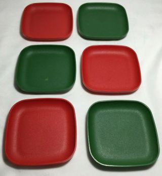 Vintage Tupperware Tuppertoys Set Of 6 Luncheon Plates Green Red