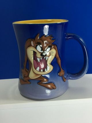 2001 Looney Tunes Warner Bros.  3d Taz Tazmanian Devil Coffee Mug Cup Blue