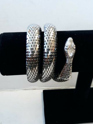 Vintage Whiting & Davis Signed Snake Serpent Bracelet Silver Tone Mesh 3 Coils