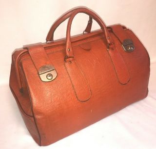 Vintage Croc/alligator Print Orange / Tan Leather Briefcase Satchel Medical Bag