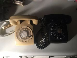 Vintage Black Western Electric Rotary Dial Phone & Itt Yellow Phone