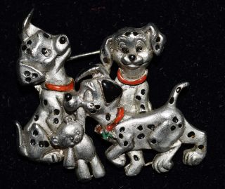 Disney 101 Dalmatians Three Darling Puppies One W/ Teddybear In Mouth Silver Pin