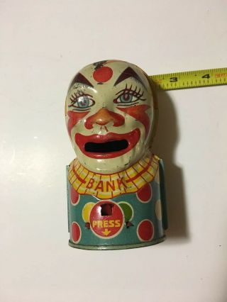 Vintage J.  Chein Tin/litho Mechanical Clown Toy Bank 5 "