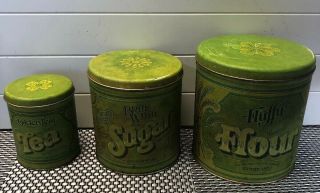 Set Of 3 Vintage Ballonoff Kitchen Tin Canister Set : Flour,  Sugar,  Tea Made Ohio