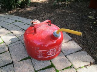 Vintage Tru - Test 2.  5 Gallon Vented Metal Red Gas Can With Filter Pour Spout Usa