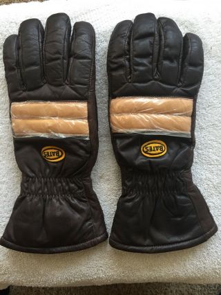 Vintage Nos Bates Leather Motorcycle Gloves Padded Dark Brown Mens Size L Large