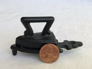 Vintage Miniature Cast Iron Sad Iron With Fancy Trivet Signed Emig Doll Toy