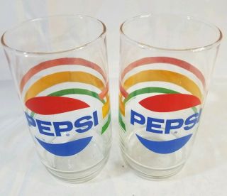 2 Vintage Pepsi - Cola Colorful Glass Tumbler Drinking Glass 5 3/4 " Tall