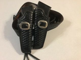 Vintage George Lawrence Black " Gunfighter " Holsters And Double Drop Belt 77db
