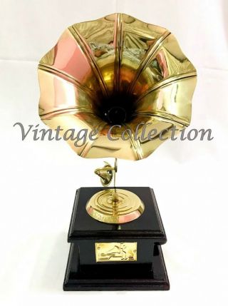 9 " Vintage Antique Brass Gramophone Phonograph Collectible Home Decorative