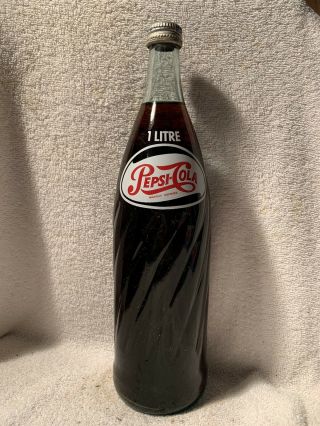 Full 1 Litre Pepsi - Cola Acl Soda Bottle From Canada