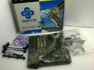 Sy - 6bb - Soyo Mainboard Computer Motherboard W/bracket Ribbon Cable Vintage