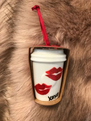 Starbucks Christmas Ornament 2015 Red Lipstick Kiss Xoxo To Go Cup Ceramic Lips
