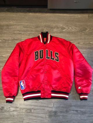Vintage Starter Nba Chicago Bulls Red Satin Jacket - Men 