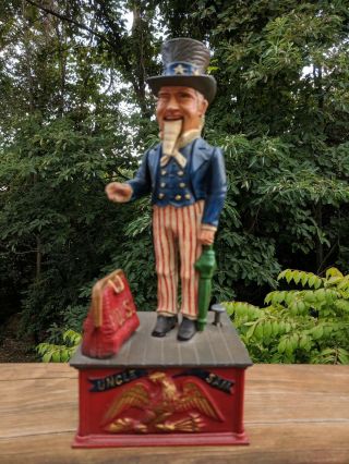 Book Of Knowledge Uncle Sam Mechanical Cast Iron Bank