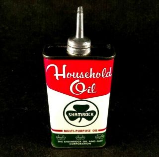 Vtg Shamrock Household Oil Lead Top Handy Oiler Rare Old Advertising Oil Tin Can