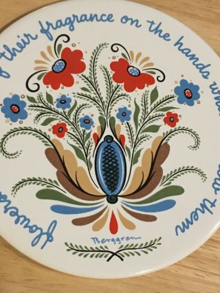 Berggren Trayner Swedish Floral Design Porcelain Tile/Trivet/Wall Plate 6 