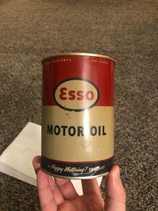 Vintage Esso Quart Auto Truck Car 10 - W Motor Oil Tin Can
