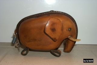 Kounoike Vintage Leather Elephant Coin Bank Made In Japan