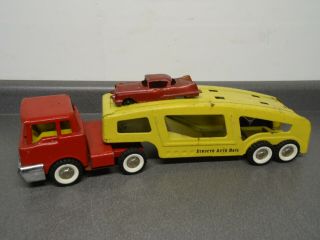 Vintage Structo Auto Haul Car Carrier Metal Toy Truck Semi W/ Cadillac Car