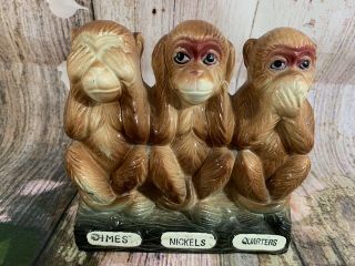 Vtg Norcrest Japan Ceramic Cute 3 Slot Monkey Bank Hear/see/say No Evil