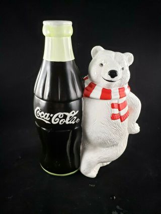 Coca Cola Polar Bear With Coke Bottle Cookie Jar Canister 1998
